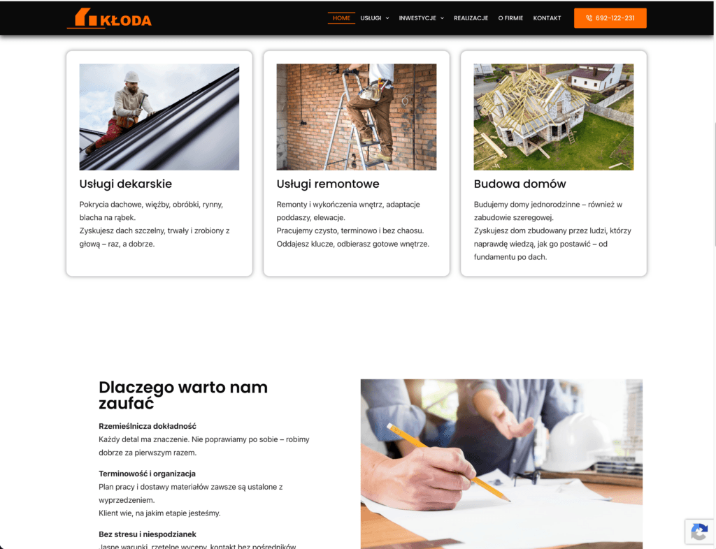 Domy Kłoda – zrzut ekranu zrealizowanej strony internetowej