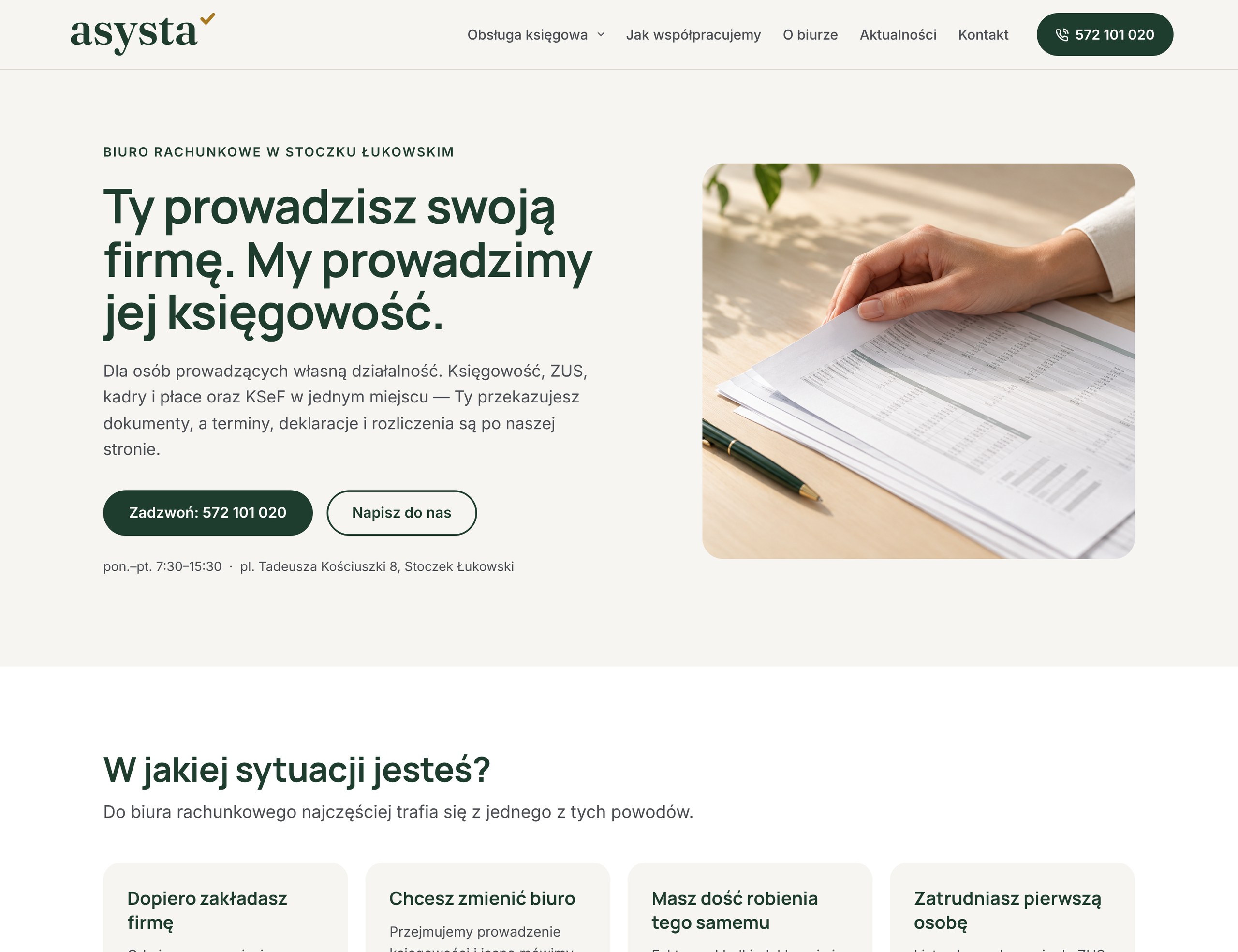 ASYSTA – zrzut ekranu strony biura rachunkowego