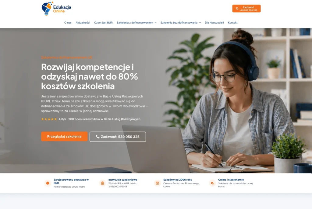 Strona internetowa edukacjaonline.com po modernizacji – widok strony głównej