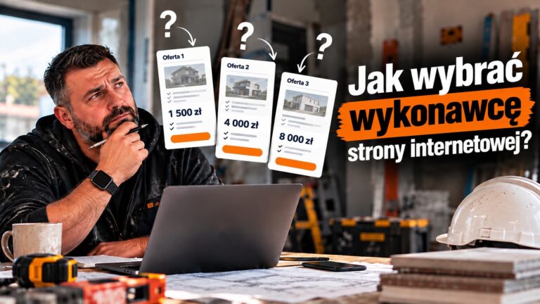 Jak wybrać wykonawcę strony internetowej w Łukowie? 3 Właściciel firmy remontowej porównuje trzy oferty stron internetowych za 1500, 4000 i 8000 zł